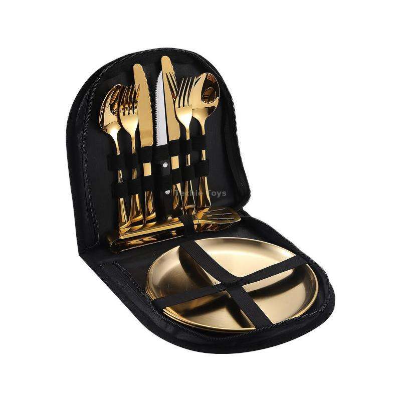 Stainless Steel Portable Cutlery Set Western Steak Knife Fork Spoon Set,Color: Black Gold