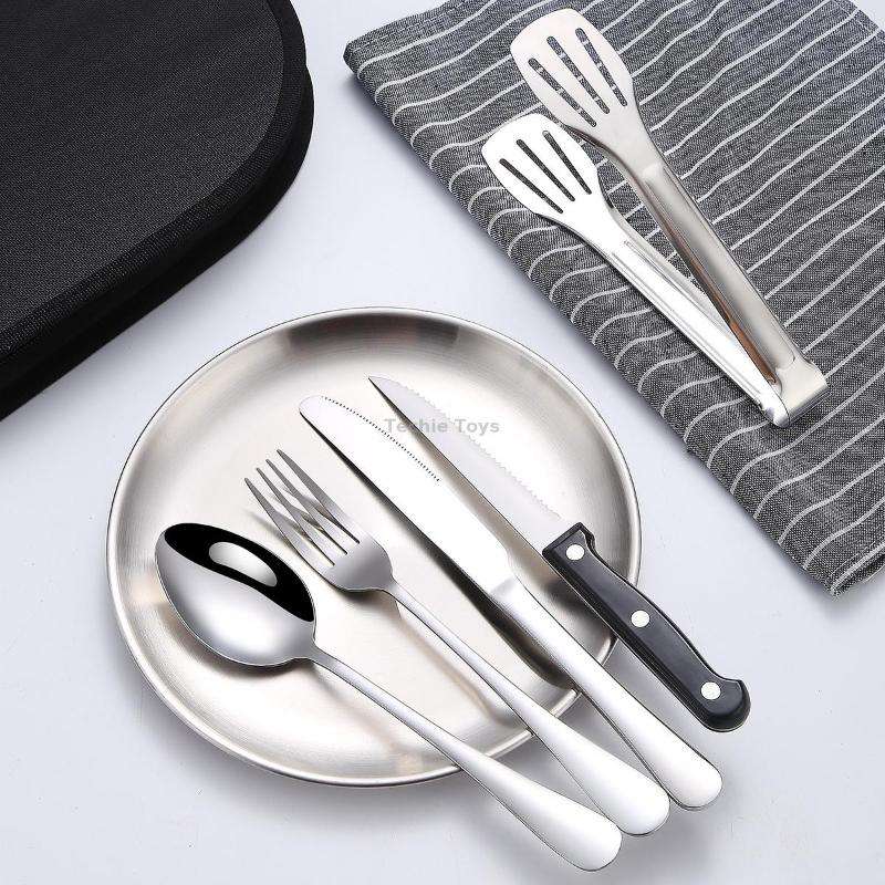 Stainless Steel Portable Cutlery Set Western Steak Knife Fork Spoon Set,Color: Black Gold