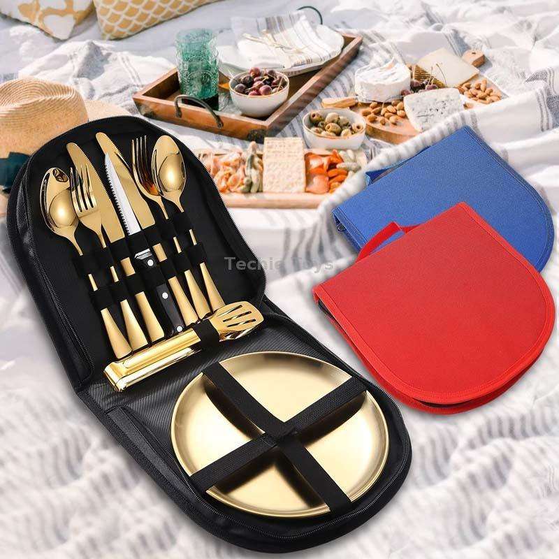 Stainless Steel Portable Cutlery Set Western Steak Knife Fork Spoon Set,Color: Black Gold