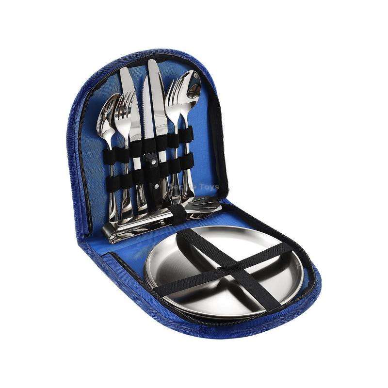 Stainless Steel Portable Cutlery Set Western Steak Knife Fork Spoon Set,Color: Blue Silver