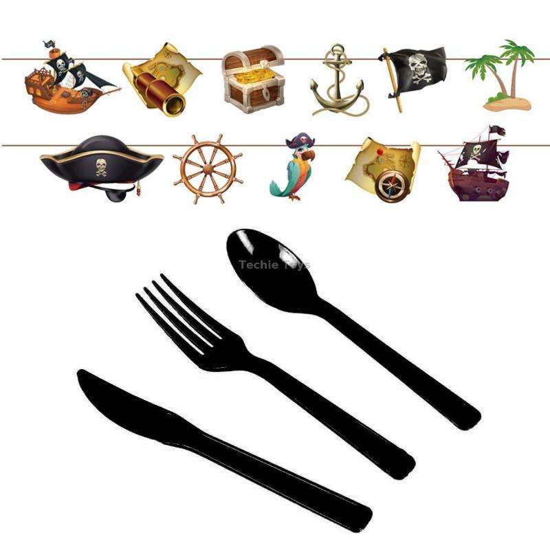 Pirate Treasure Hunt Themed Disposable Tablecloth Paper Plate Party Supplies Set(10 People Suit)
