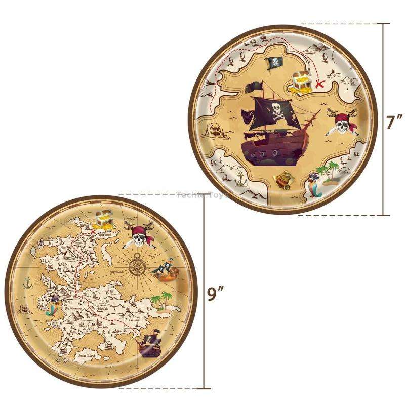Pirate Treasure Hunt Themed Disposable Tablecloth Paper Plate Party Supplies Set(10 People Suit)