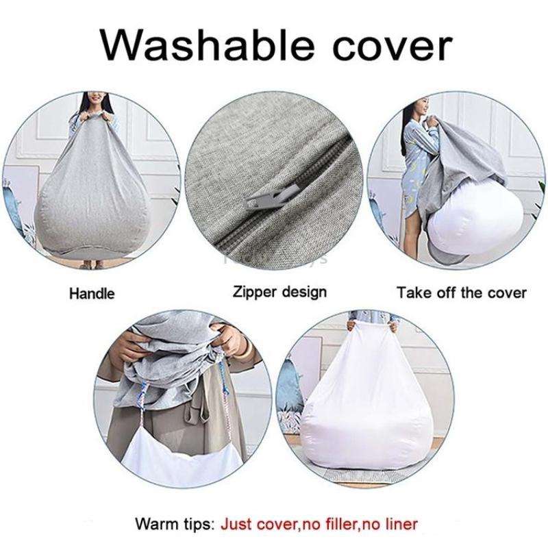 Lazy Sofa Bean Bag Chair Fabric Cover, Size: 90x110cm(Light Khaki)