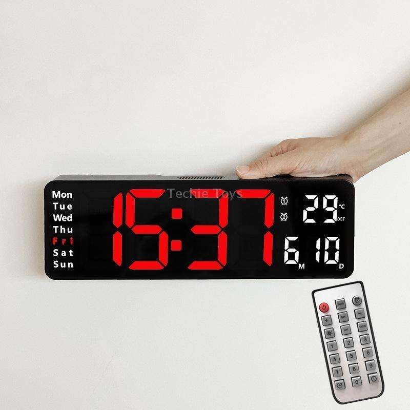 6629 13 Inch Multifunctional LED Living Room Large Screen Wall Clock(Black Shell Green Light)