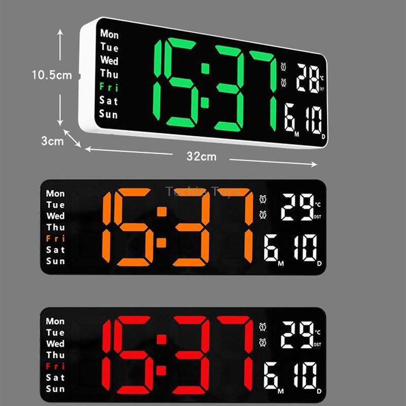 6629 13 Inch Multifunctional LED Living Room Large Screen Wall Clock(Black Shell Green Light)