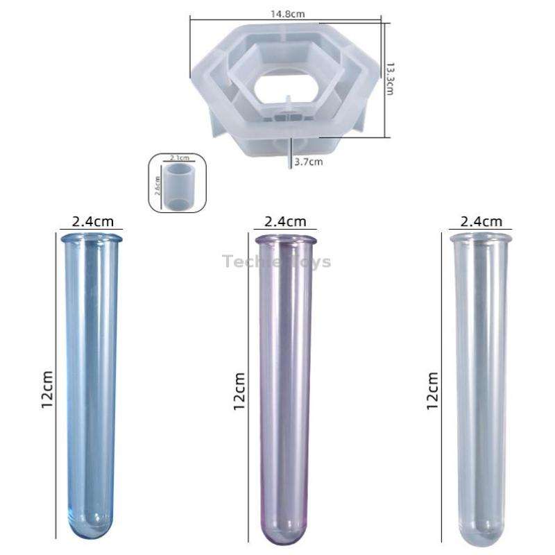 DIY Crystal Epoxy Test Tube Cultivation Vase Silicone Mould, Spec: Hexagon+2Pcs Blue