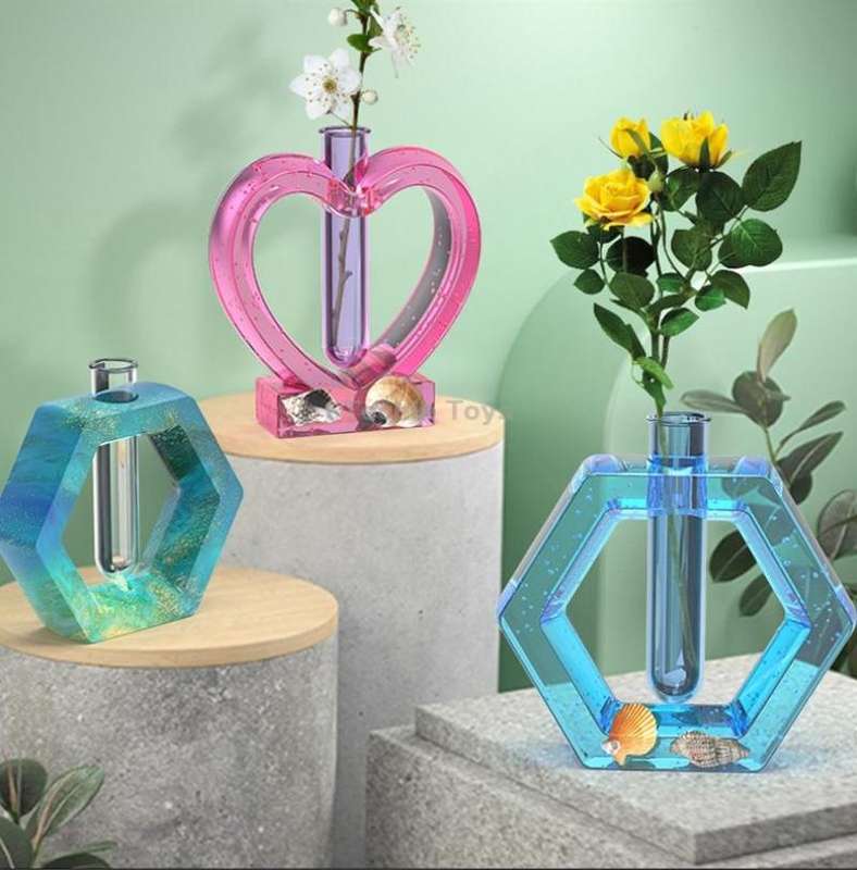DIY Crystal Epoxy Test Tube Cultivation Vase Silicone Mould, Spec: Hexagon+2Pcs Blue