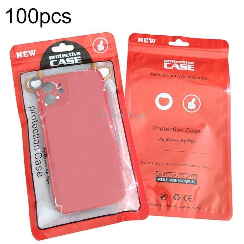 100PCS Phone Case Plastic Self-Sealing Pearl Packaging Bags, Size: 12x21cm (Red)
