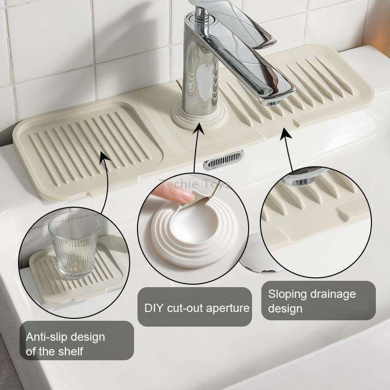 Faucet Silicone Draining Mat Anti-splash Kitchen Sink Non-slip Soap Mat, Size: Large(Light Gray)