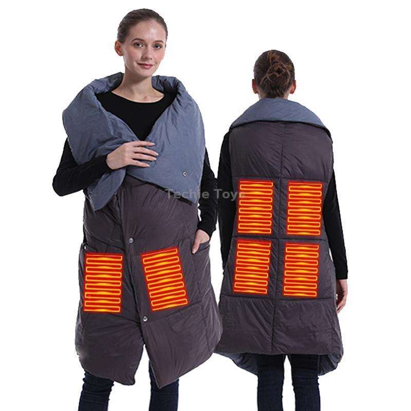 Multifunctional Heating Blanket USB Electric Blanket Outdoor Warm Electric Heating Shawl(Gray)