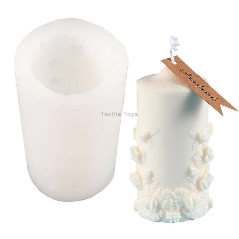 2807 Small Rose Pattern Cylindrical Scented Candle Silicone Mold Plaster Drop Glue Mold
