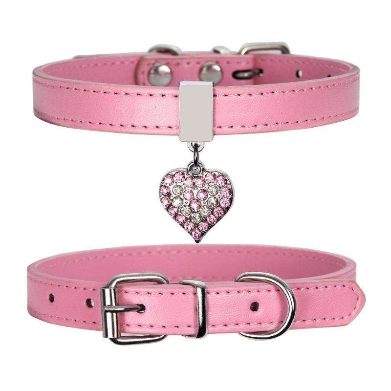 Heart Shaped Pendant PU Leather Dog Collar Pet Dog Leash, Size: XS 1.3-25cm(Red)