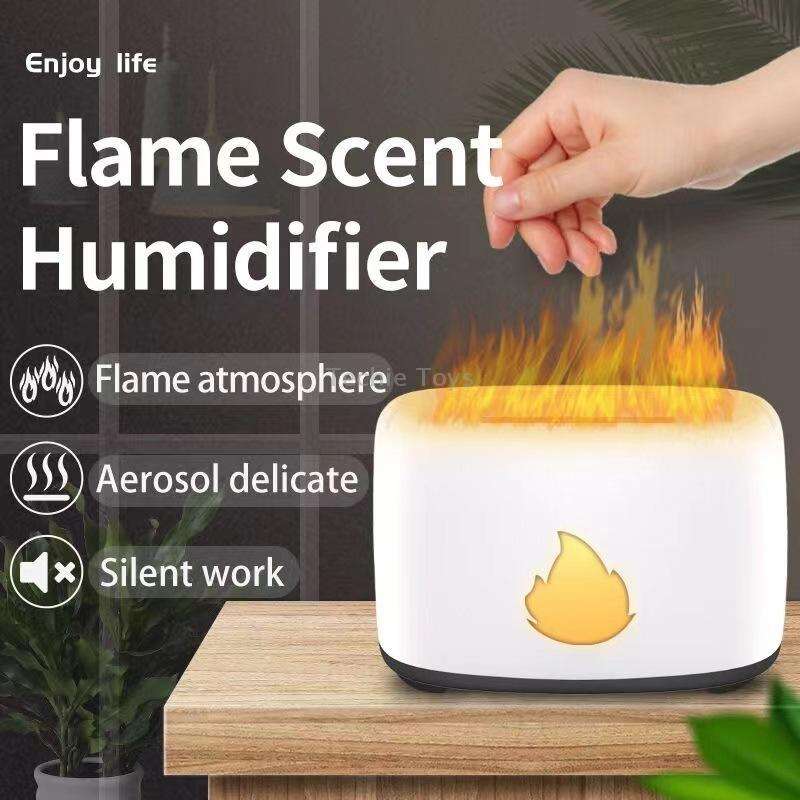 200ML Simulation Flame Aromatherapy Diffuser Humidifier Ultrasonic Air Purifier(Black)
