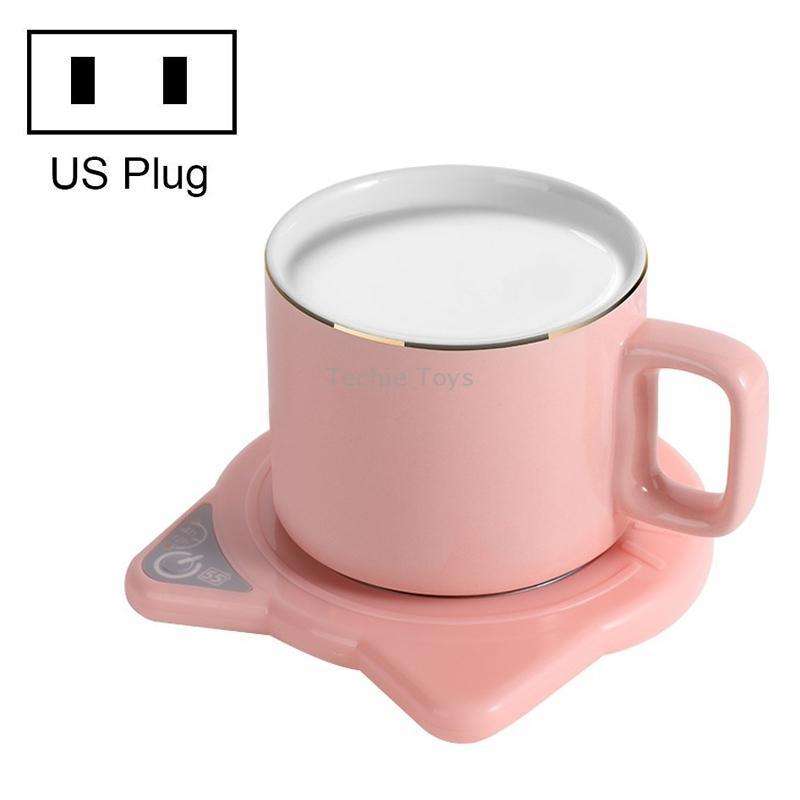Automatic Heating Warm Coaster Hot Milk Coffee Cup Timed Thermos Cup Mat, US Plug(Pink)
