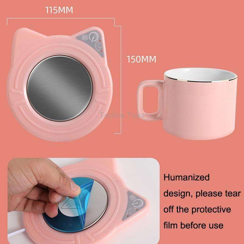 Automatic Heating Warm Coaster Hot Milk Coffee Cup Timed Thermos Cup Mat, US Plug(Pink)