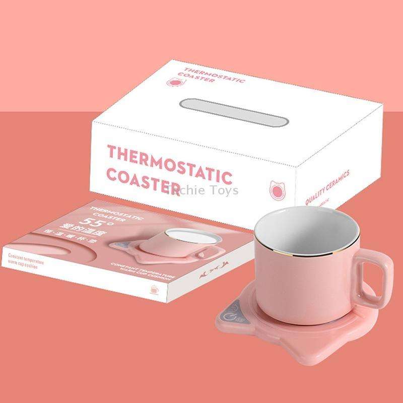 Automatic Heating Warm Coaster Hot Milk Coffee Cup Timed Thermos Cup Mat, US Plug(Pink)