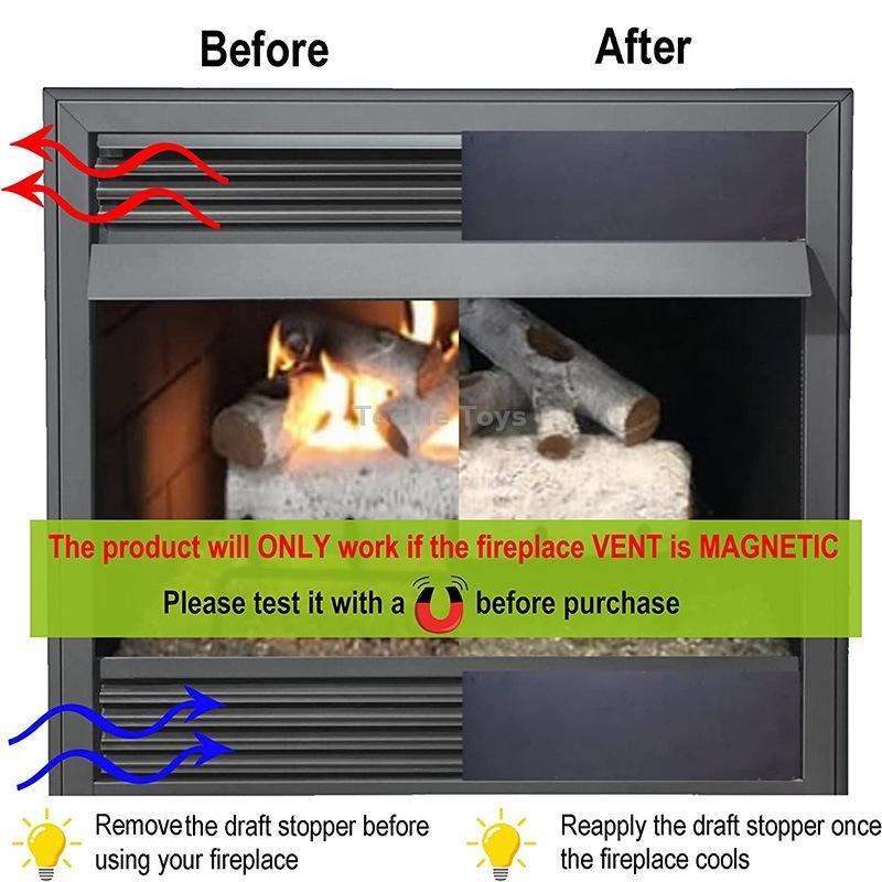 2 PCS Magnetic Fireplace Draft Stopper Fireplace Cover to Block Cold Air 91.44 x 15.24cm