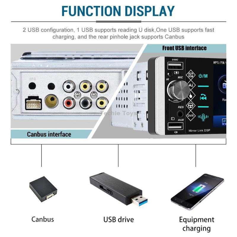 A2905 5.1 inch IPS Capacitive Screen Single Butt Carplay Player, Style: Standard+4 Light Camera
