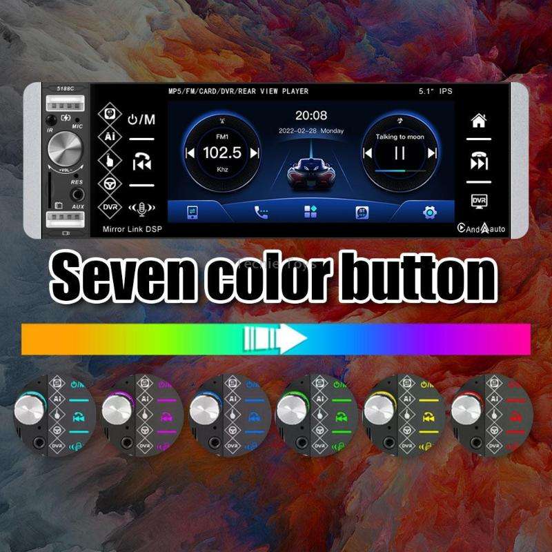 A2905 5.1 inch IPS Capacitive Screen Single Butt Carplay Player, Style: Standard+8 Light Camera