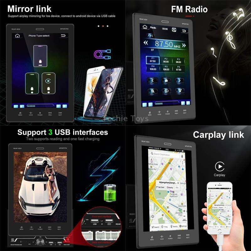 9520C Double Spindle 9.5 inch Vertical Screen Car MP5 Player, Style: Standard