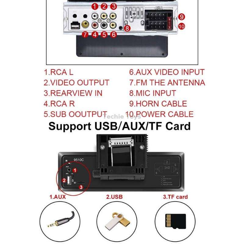 C800 9.5 Inch MP5 Single Butt Carplay Player, Style: Standard+4 Light Camera