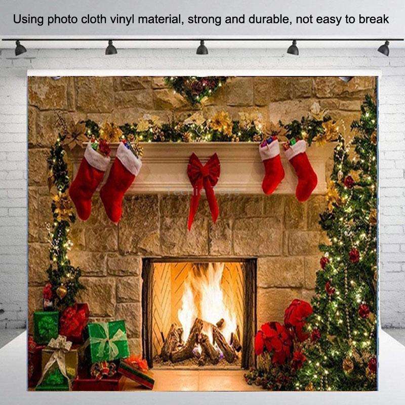 Christmas Layout Fireplace Photography Background Cloth(Yellow)
