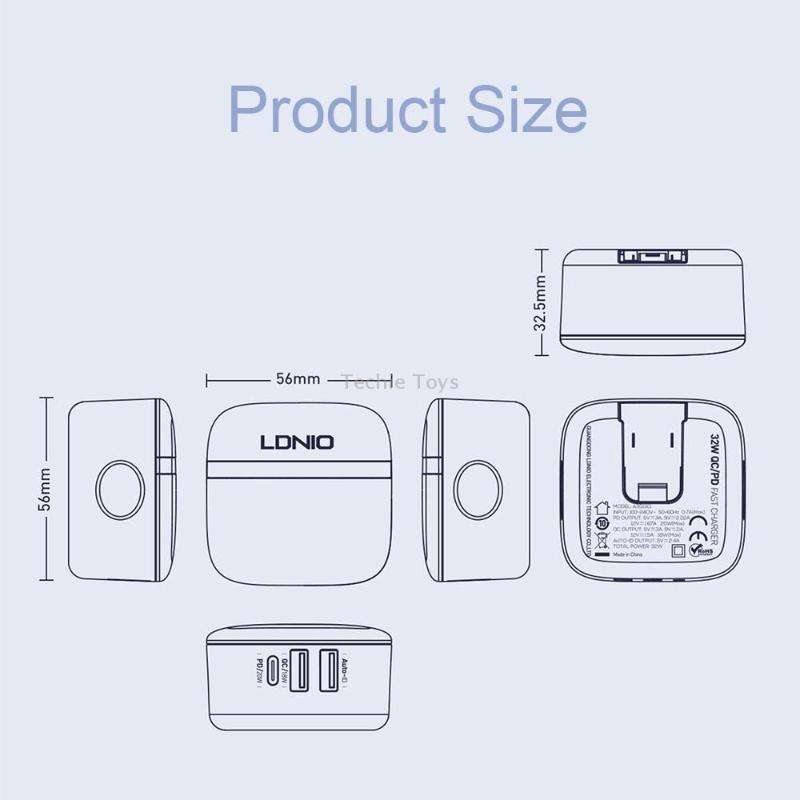 LDNIO A3513Q 32W QC3.0 3 USB Ports Phone Adapter UK Plug with 8 Pin Cable