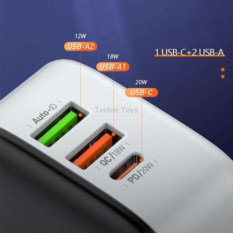 LDNIO A3513Q 32W QC3.0 3 USB Ports Phone Adapter UK Plug with 8 Pin Cable