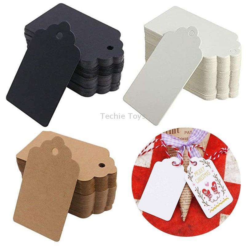 100pcs /Set Waves Kraft Paper Tags Christmas Wedding Party Kraft Paper Gift Hang Tags(White)