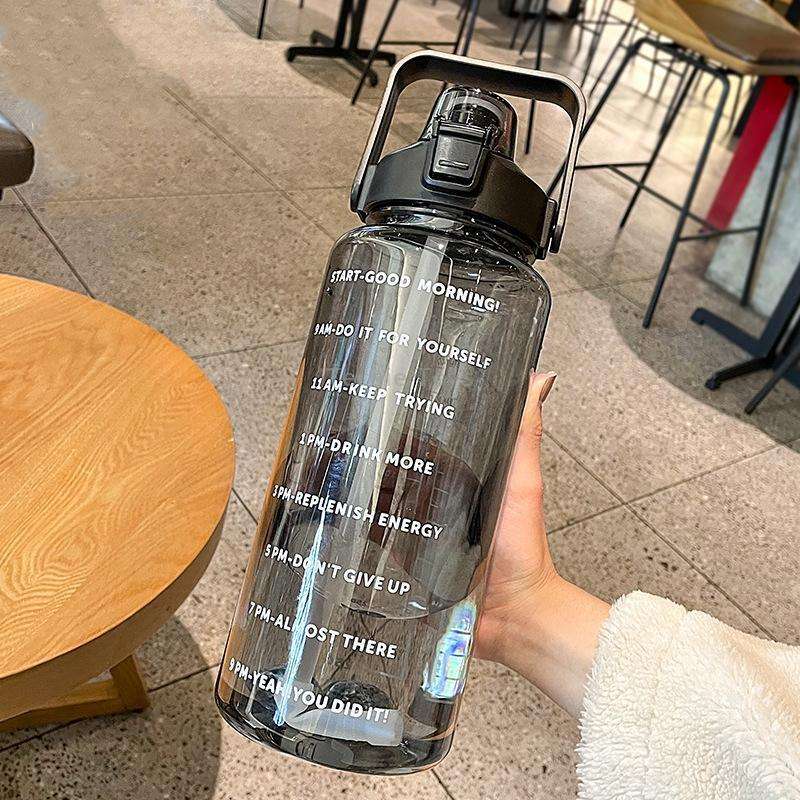 GYBL4503 2000ml Large-capacity Outdoor Sports Water Bottle with Straw, Spec: Black+Stickers