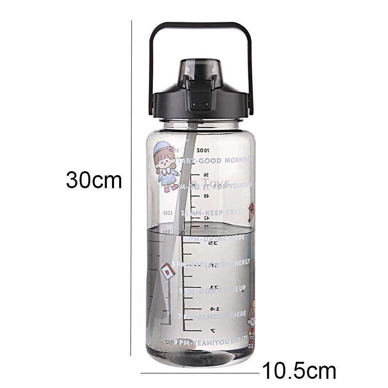 GYBL4503 2000ml Large-capacity Outdoor Sports Water Bottle with Straw, Spec: Black+Stickers