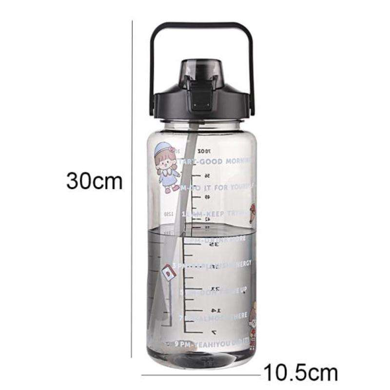 GYBL4503 2000ml Large-capacity Outdoor Sports Water Bottle with Straw, Spec: Pink+Stickers