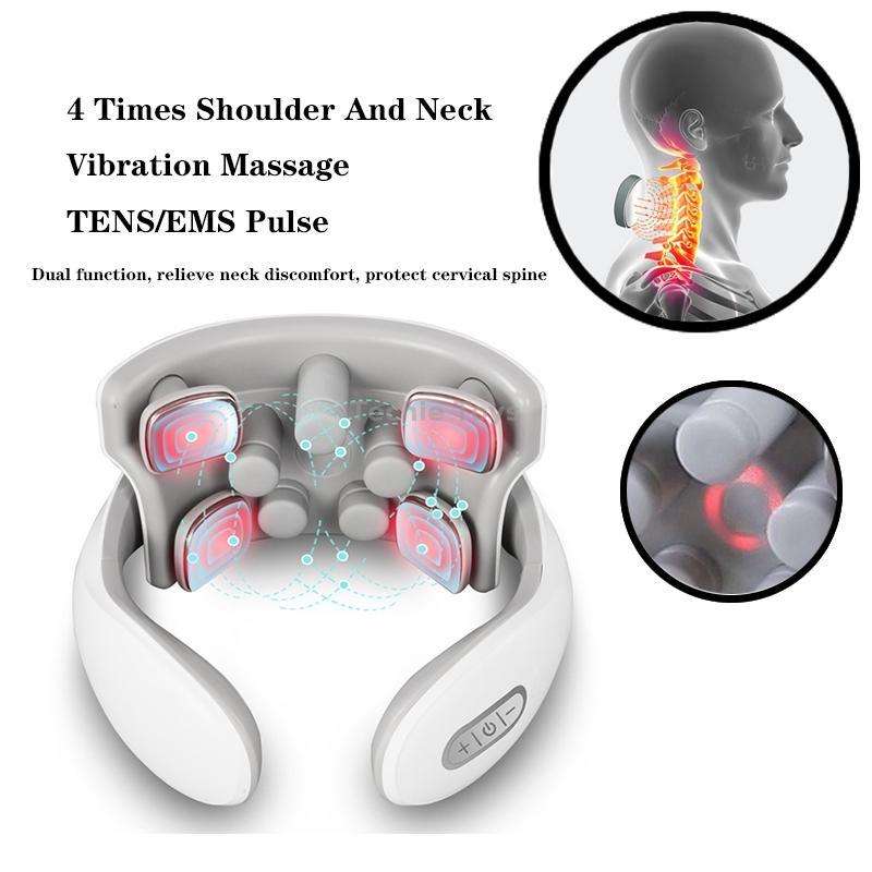 H88 Four Head Neck and Shoulder Massager Vibration Hot compress Physiotherapy Instrument(White)