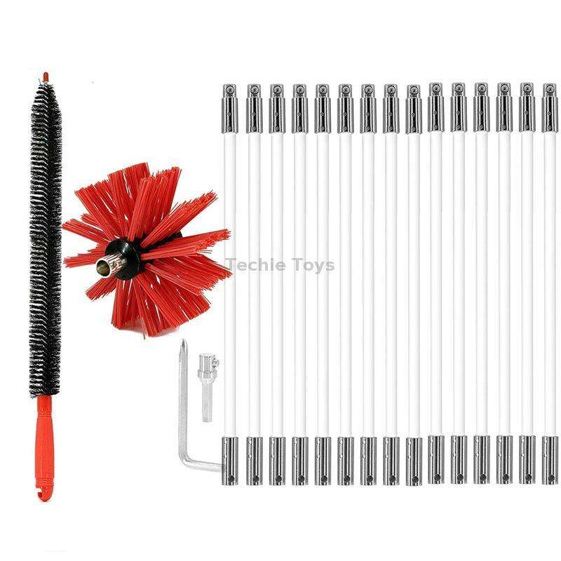 Extendable Bendable Electric Drill Chimney Brush Hood Interior Duct Brush, Size: 410mm x 15 Rods