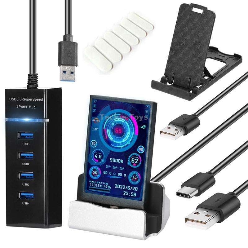 3.5 Inch IPS View All Computer Monitor USB Chassis Vice Screen Set 2 (Black)