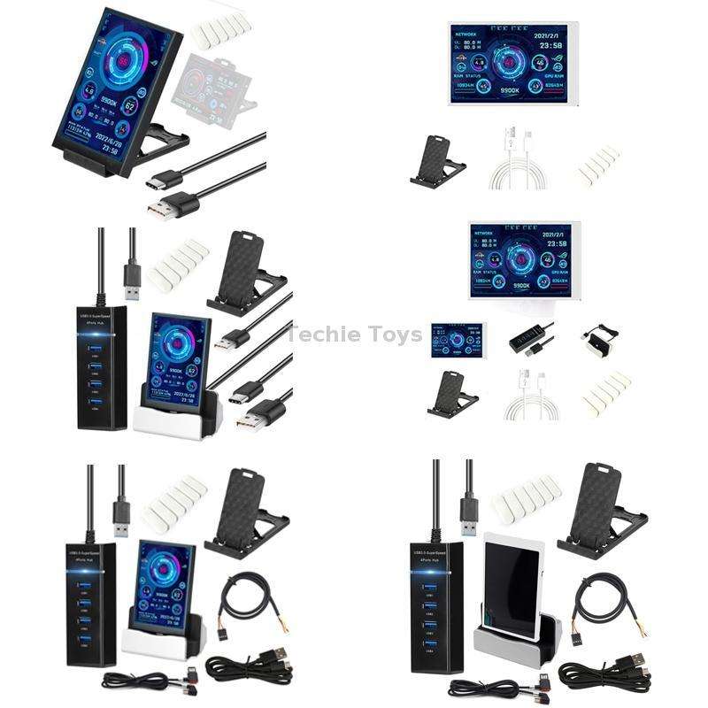 3.5 Inch IPS View All Computer Monitor USB Chassis Vice Screen Set 2 (Black)