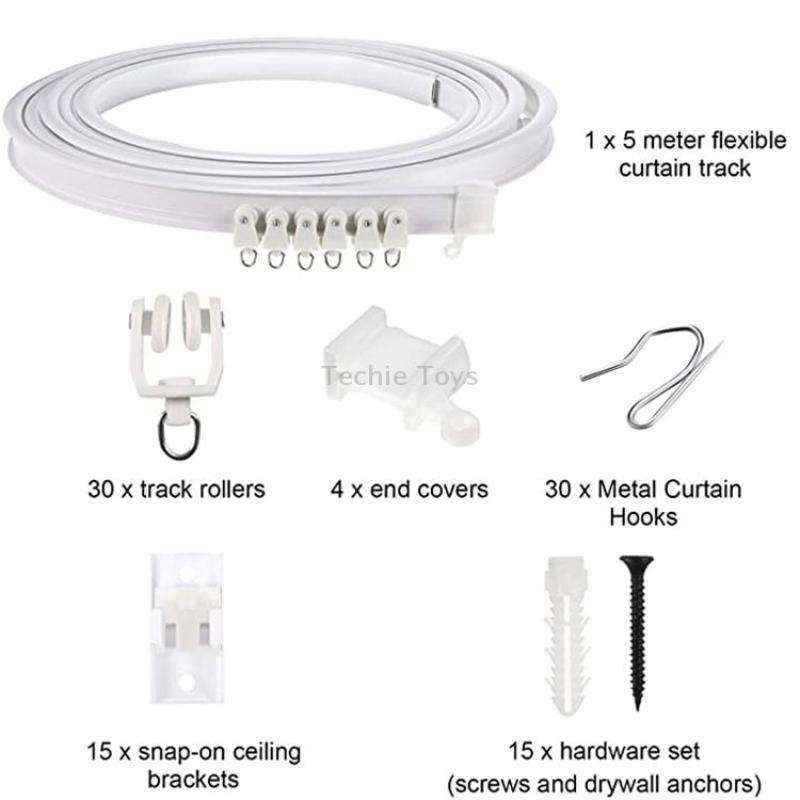 5M Curtain Track Curved Rail Hook Pulley Mounting Code Screw Expansion Plug(White)