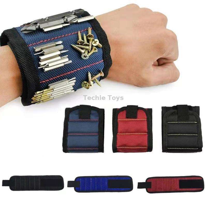 Electric Woodworking Multifunctional Powerful Magnetic Wrist Strap, Style: Three Rows Black