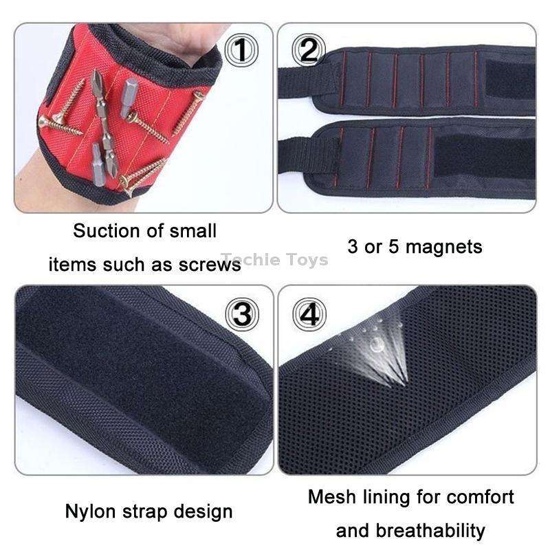 Electric Woodworking Multifunctional Powerful Magnetic Wrist Strap, Style: Three Rows Black