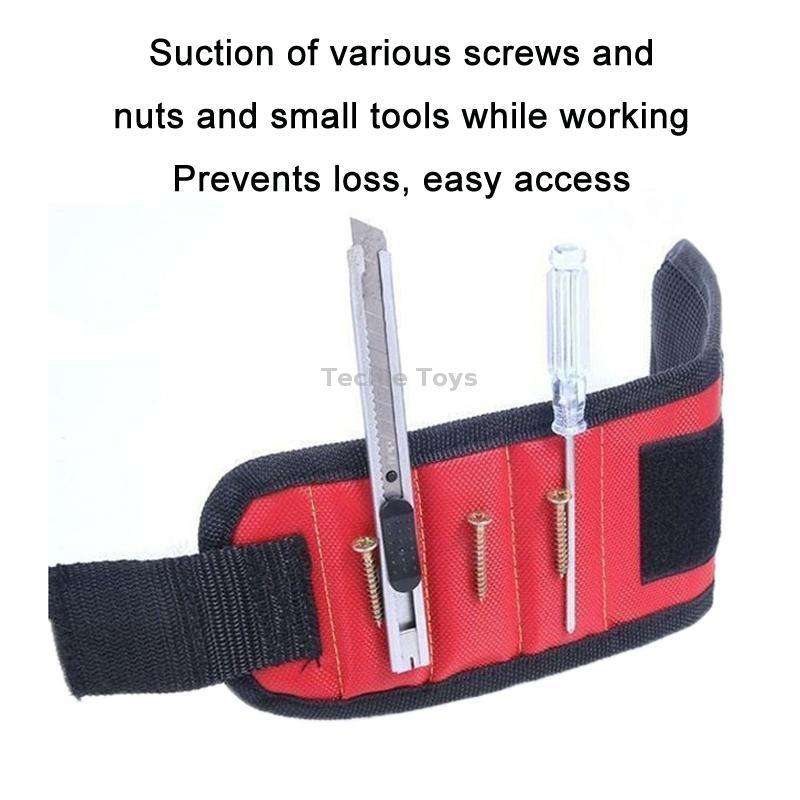 Electric Woodworking Multifunctional Powerful Magnetic Wrist Strap, Style: Three Rows Black
