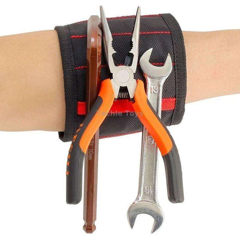 Electric Woodworking Multifunctional Powerful Magnetic Wrist Strap, Style: Three Rows Black