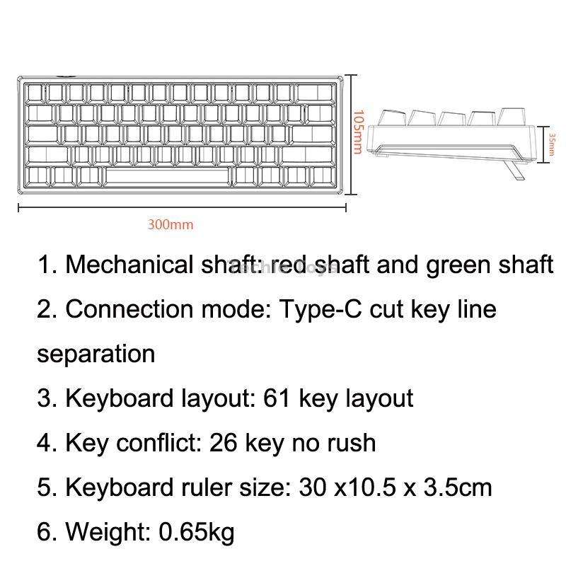 LEAVEN K620 61 Keys Hot Plug-in Glowing Game Wired Mechanical Keyboard, Cable Length: 1.8m, Color: B