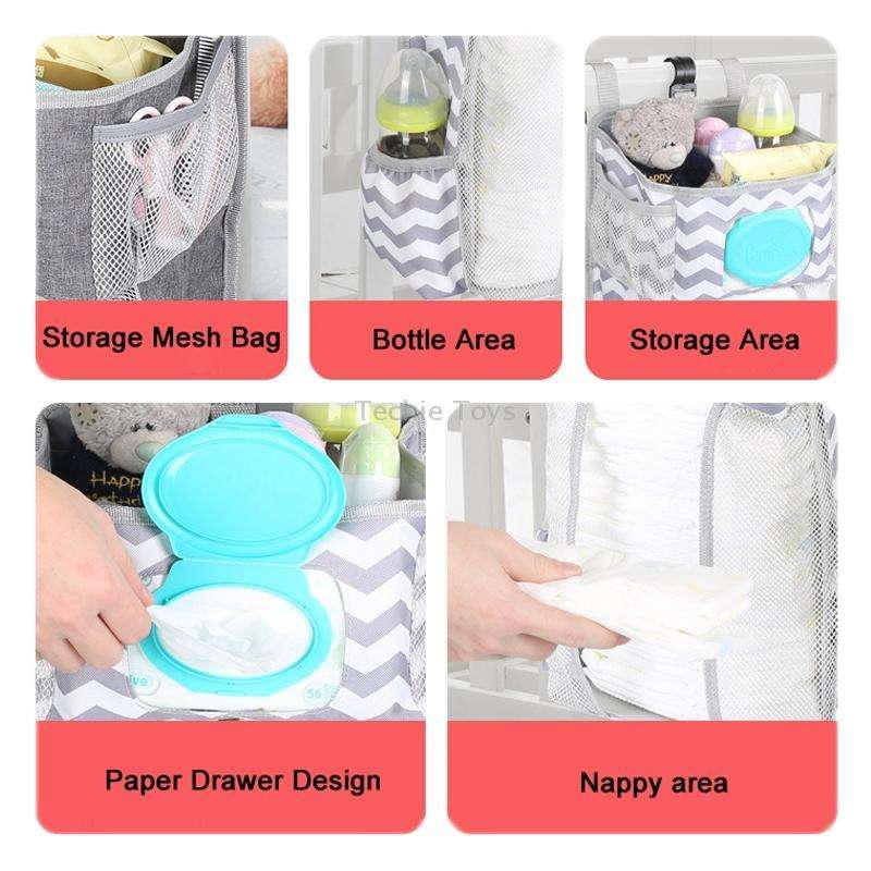 Cot Top Multi-Function Organiser Storage Hanging Bag(Stars)