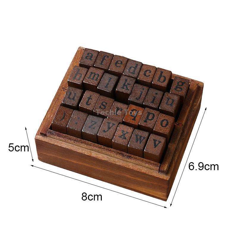 E13 28PCS/Set Vintage Wooden Alphabet and Number Diary Handbook DIY Stamps(Regular Capital)