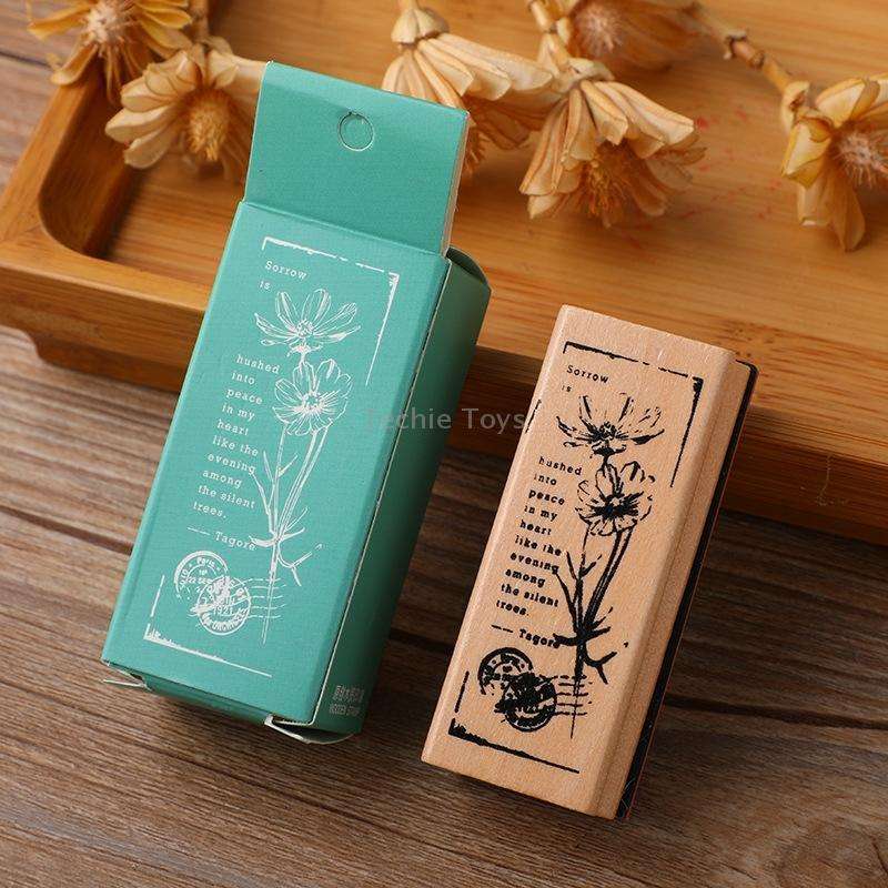4 PCS Wooden Flowers and Plants Girl Stamp Fresh Plant Handbook DIY Decorative Stamp(Boswellia)