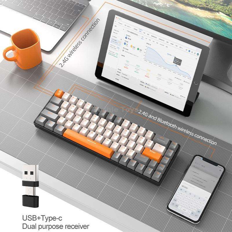 ZIYOU LANG K68 68 Keys Bluetooth Wireless Dual Model Mechanical Keyboard, Style: Red Shaft Version (