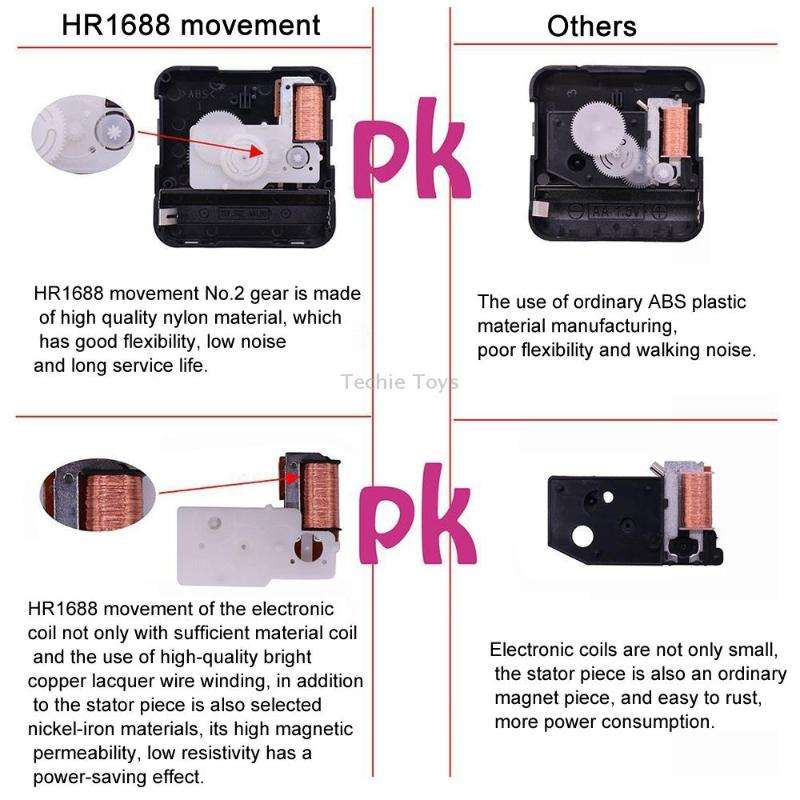 2 PCS HR1688 Quartz Clock Mechanism Movement,Spec: 17mm/ 9.7mm