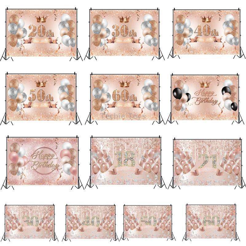 MDU05522 1.5m x 1m Rose Golden Balloon Birthday Party Background Cloth Photography Photo Pictorial C