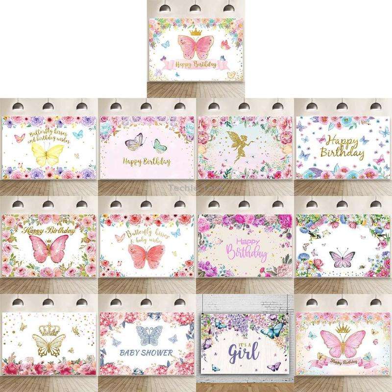 1.5m X 1m Butterfly Pattern Photography Backdrop Birthday Party Decoration Background Cloth(MDT08919
