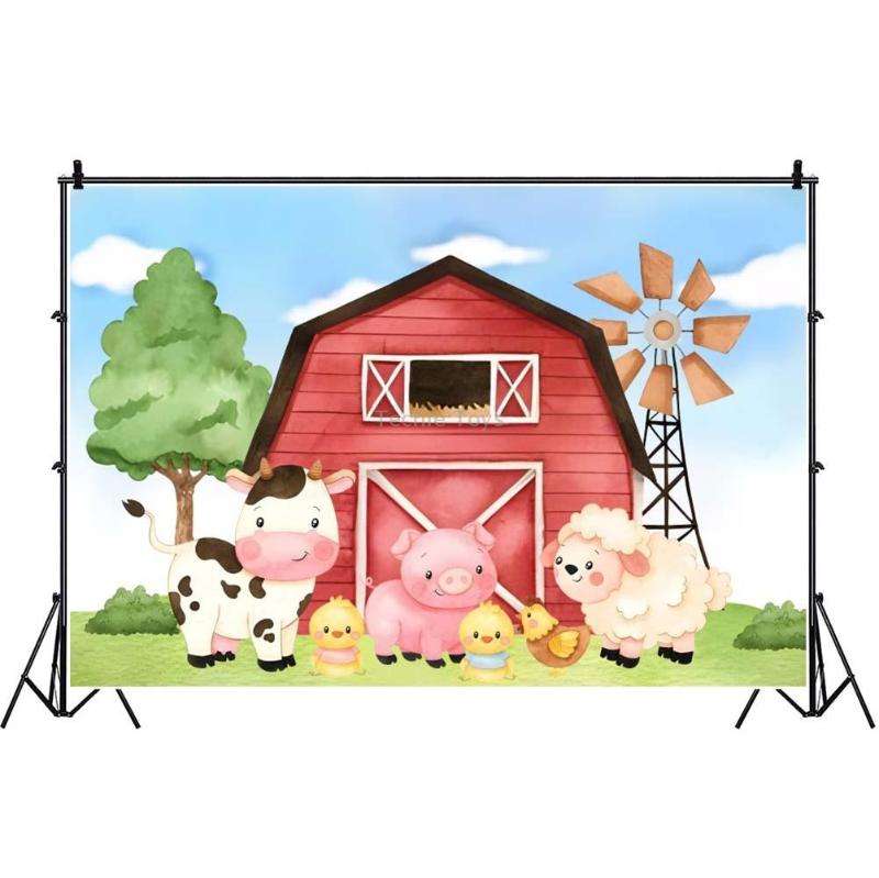 1.5m X 1m Cartoon Farm Animals Photography Backdrop Birthday Party Background Decoration(MDM10756)